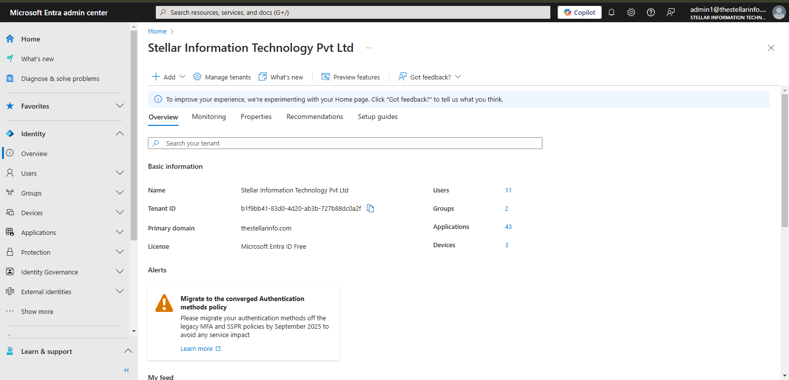 Login to MS Office365 Entra admin center